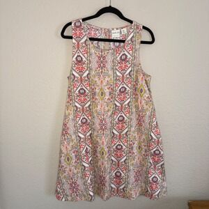 Rachel Zoe Womens Large Linen Paisley Trapeze Dress Resort Cruise Vacation Artsy